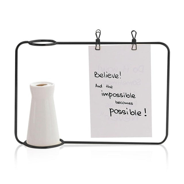 Wrought Iron Picture Frame Photo Frame Living Room Set Up Table Vase Office Room Home Decoration, Color:Black