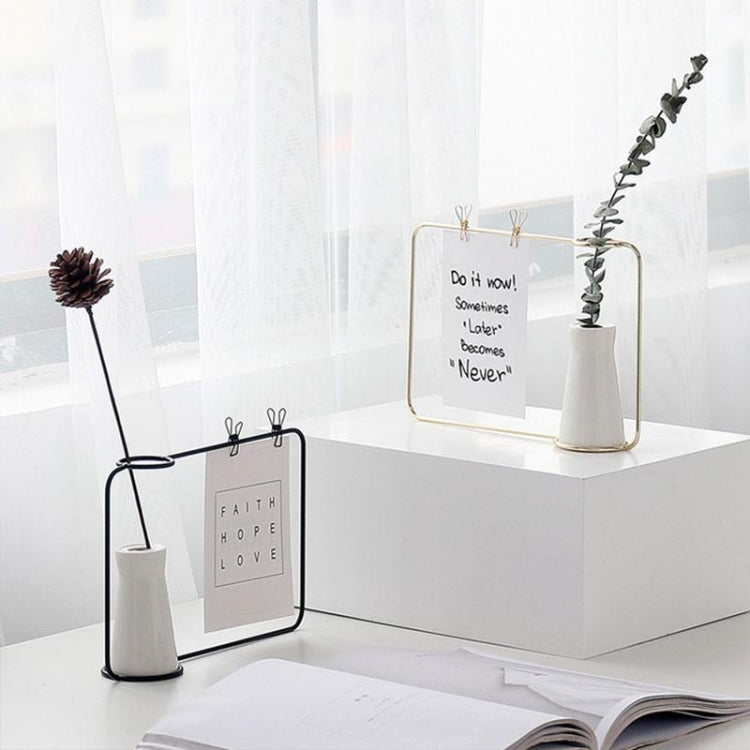 Wrought Iron Picture Frame Photo Frame Living Room Set Up Table Vase Office Room Home Decoration, Color:Black