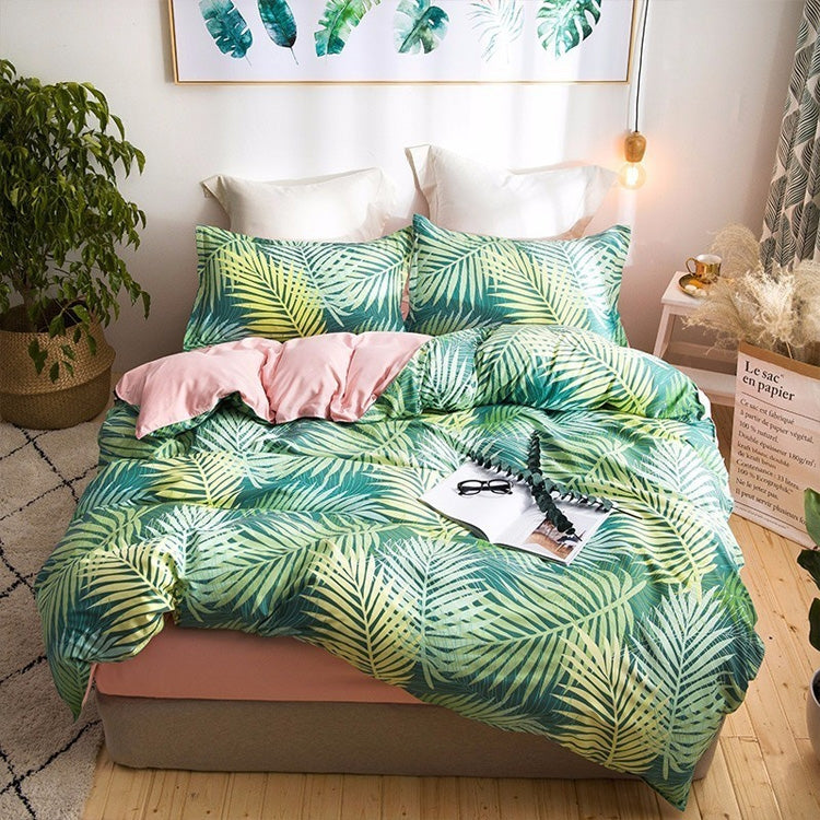 Home Simple and Comfortable Polyester Textile Jungle Leaf Print Pattern Bedding Set,