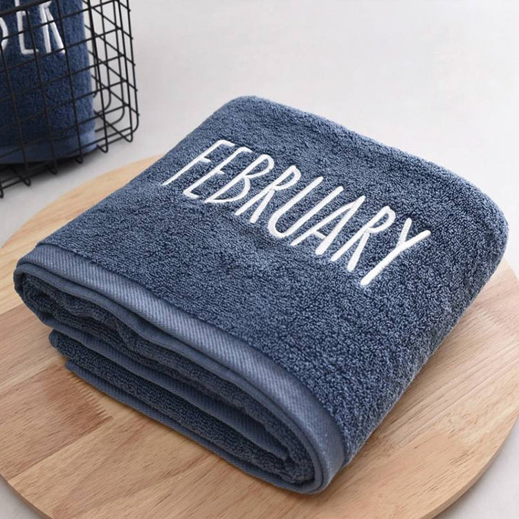 Month Embroidery Soft Absorbent Increase Thickened Adult Cotton Bath Towel, Pattern:February