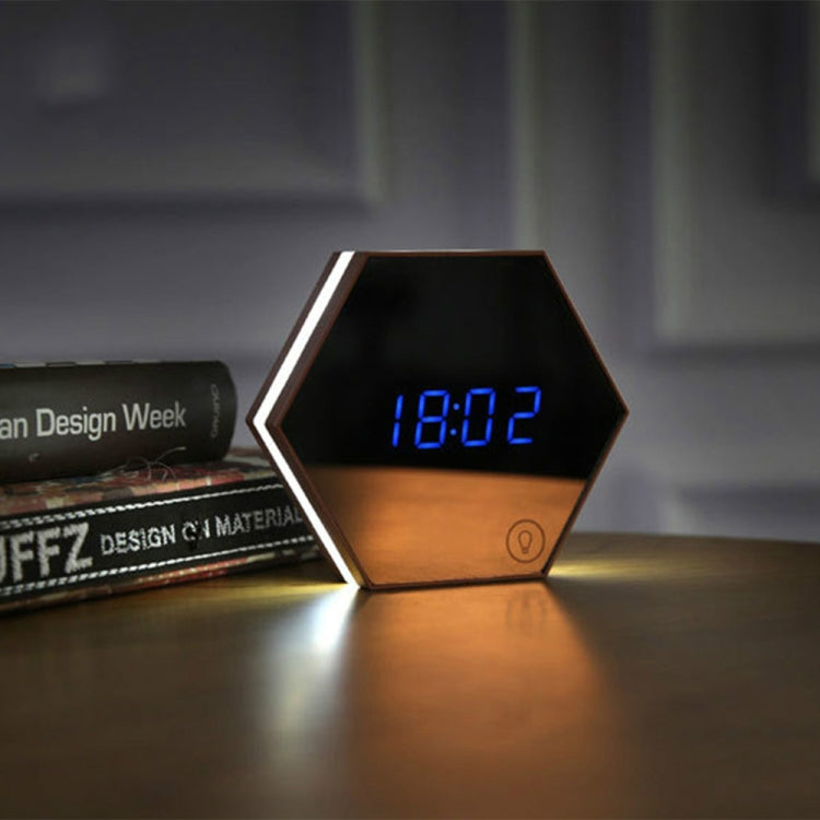 Multi-function Touch Sensing Led Digital Alarm Clock Night Light Temperature Display Table Lamp Makeup Mirror Travel Clocks(Gold)