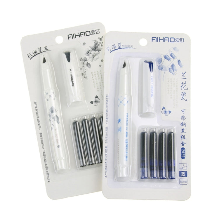 Orchid Porcelain Series Ultra-fine Nib Straight Liquid Erasable Ink Sac Pen Set, Refill Color:Black(0.5mm)