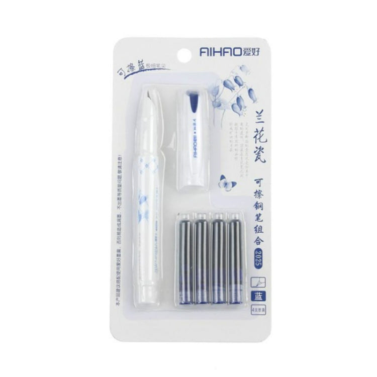 Orchid Porcelain Series Ultra-fine Nib Straight Liquid Erasable Ink Sac Pen Set, Refill Color:Blue(0.5mm)
