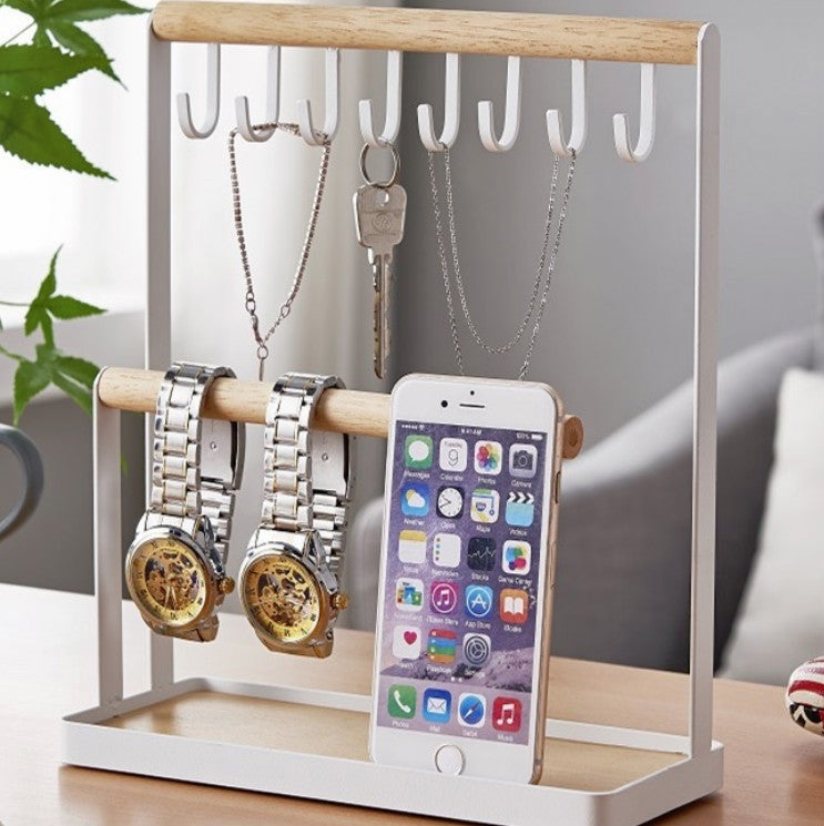 Hook Jewelry Rack Mobile Phone Jewelry Glasses Desktop Two-layer Display Rack(White)
