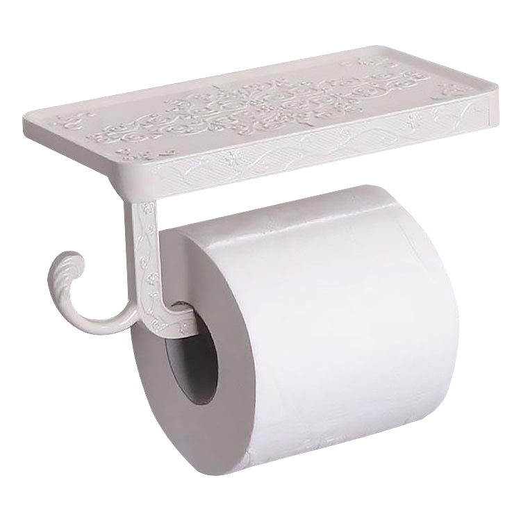 Antique Carved Zinc Alloy Bathroom Paper Mobile Phone Holder With Hook, Color:White