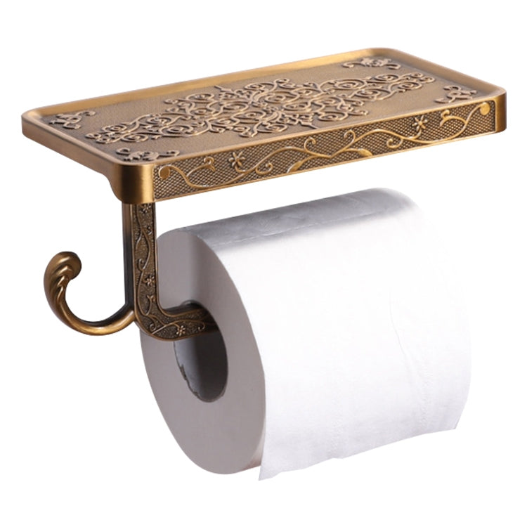 Antique Carved Zinc Alloy Bathroom Paper Mobile Phone Holder With Hook, Color:Gold