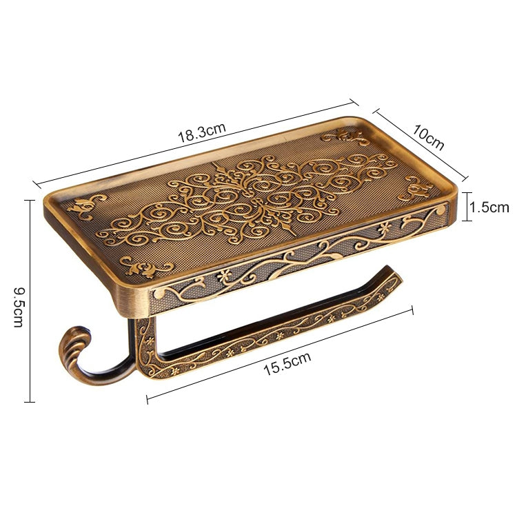 Antique Carved Zinc Alloy Bathroom Paper Mobile Phone Holder With Hook, Color:Gold
