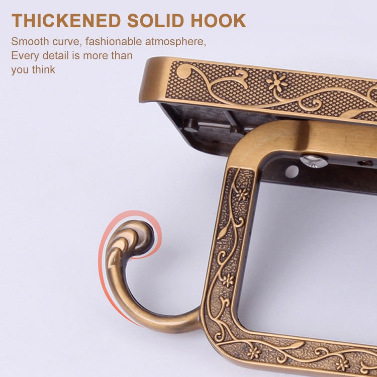 Antique Carved Zinc Alloy Bathroom Paper Mobile Phone Holder With Hook, Color:Gold