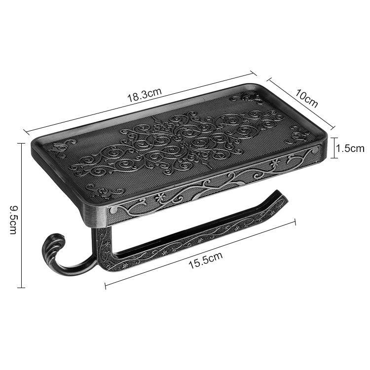 Antique Carved Zinc Alloy Bathroom Paper Mobile Phone Holder With Hook, Color:Black