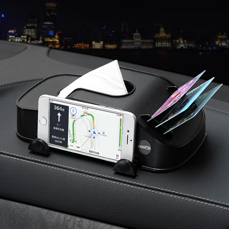 Three-in-one Car Drawer Card Slot Car Phone Navigation Bracket Multifunctional Car Tissue Bag(Black)