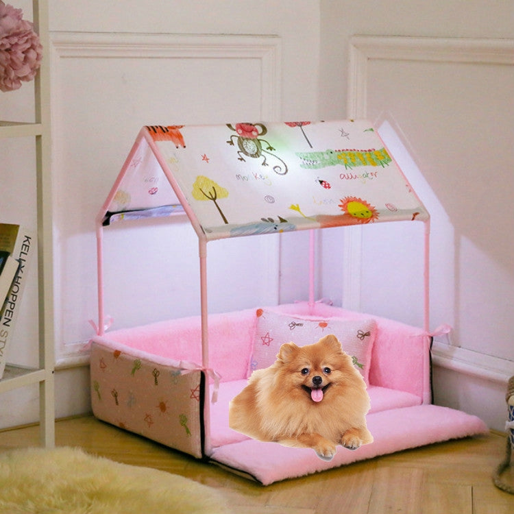 CWH011 Washable Home Shape Dog Bed Tent Dog Kennel Pet Removable Cozy House(Pink)