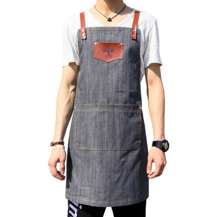Denim Forest Pattern Apron Drawing Hairdress Overalls