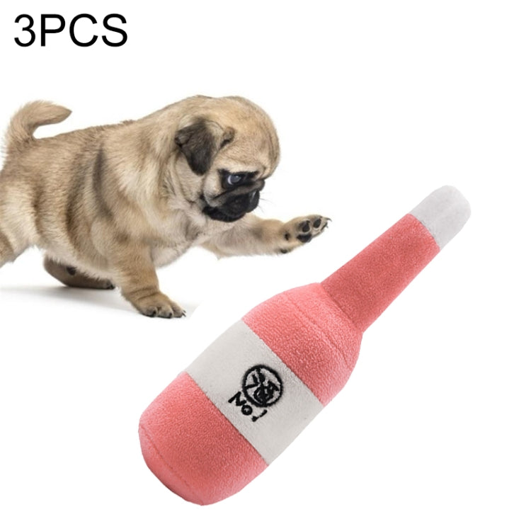 PE17A541 3 PCS Pet Dog Toys Training Squeaky Sound Milk Wine Bottle Shape Plush Dog Chew Toys(Red)