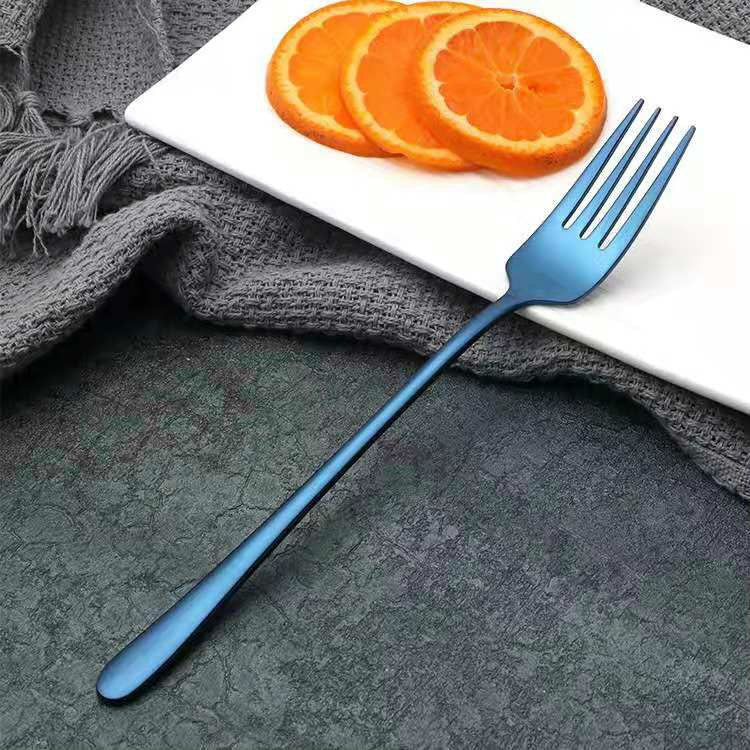 Stainless Steel Dinner Fork Korea Colourful Dessert Fork With Long Handle, Color:Blue
