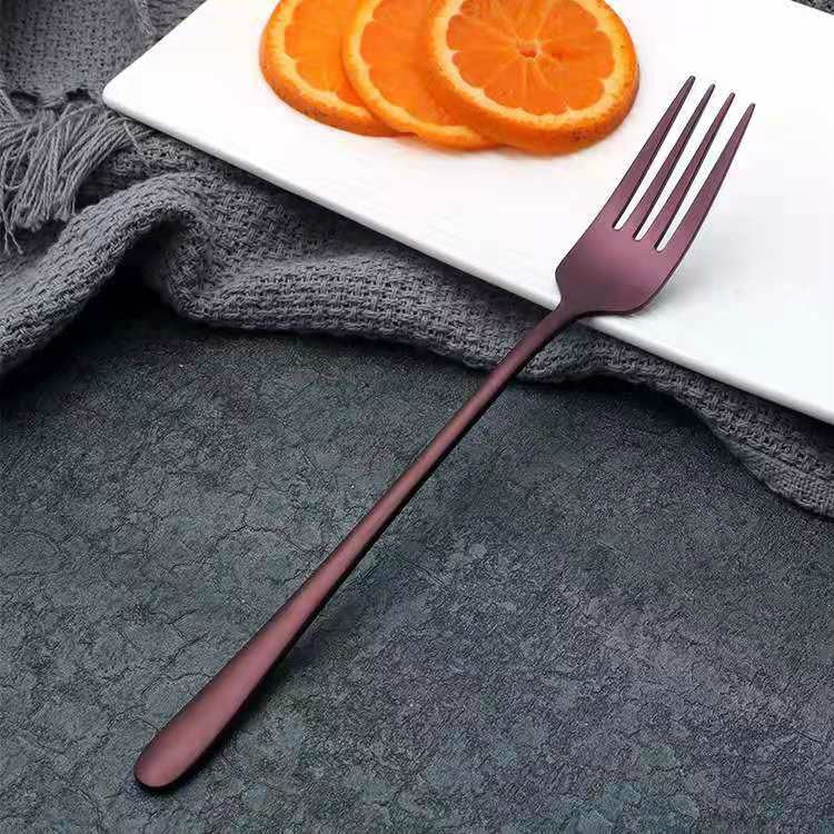 Stainless Steel Dinner Fork Korea Colourful Dessert Fork With Long Handle, Color:Purple