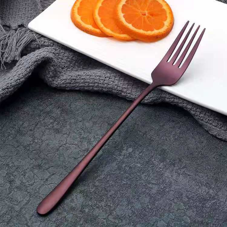 Stainless Steel Dinner Fork Korea Colourful Dessert Fork With Long Handle, Color:Purple