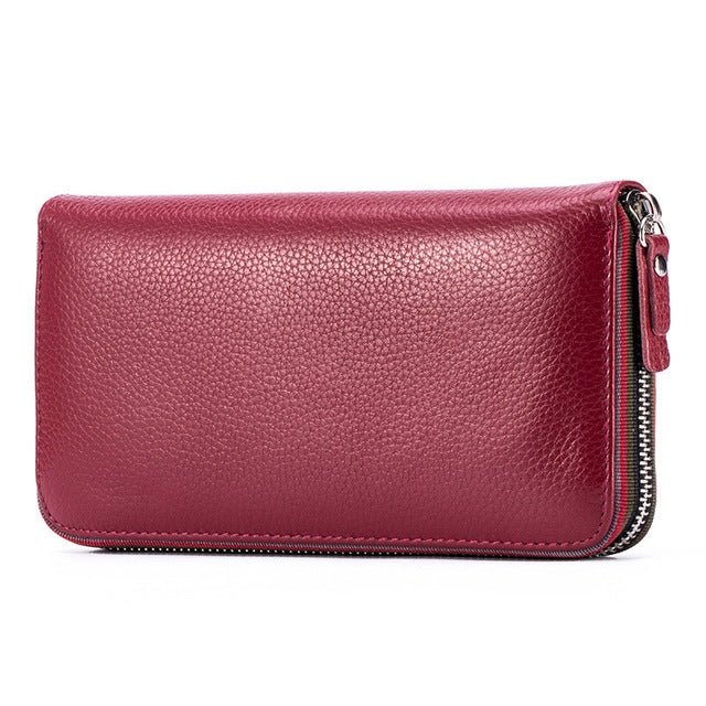 Ladies Top-grain Leather Wallet Long Wallet Bag Zipper Clutch Bag