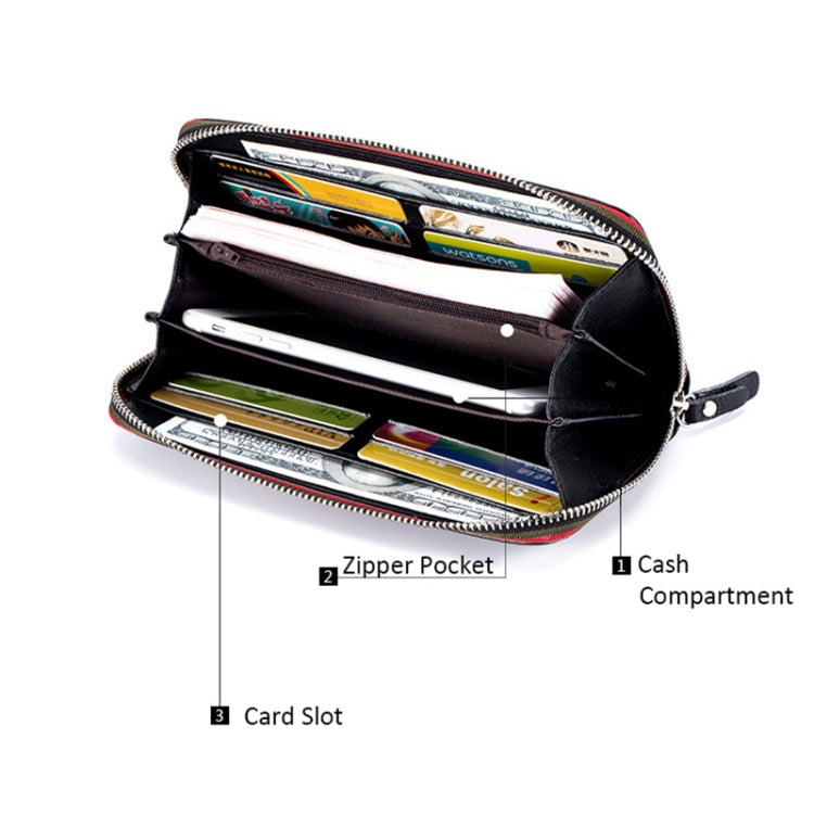 Ladies Top-grain Leather Wallet Long Wallet Bag Zipper Clutch Bag