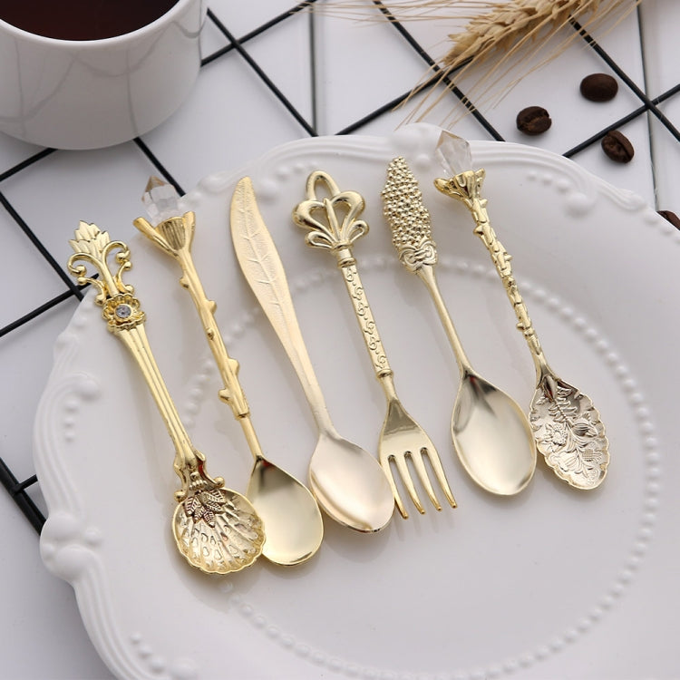 2Sets Vintage Mini Coffee Spoons Suit Royal Style Metal Carved Coffee Fruit Cutler Dessert Flatware Kitchen Tools Gold