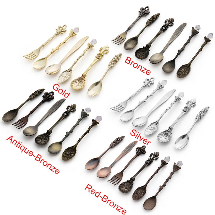 2Sets Vintage Mini Coffee Spoons Suit Royal Style Metal Carved Coffee Fruit Cutler Dessert Flatware Kitchen Tools Silver