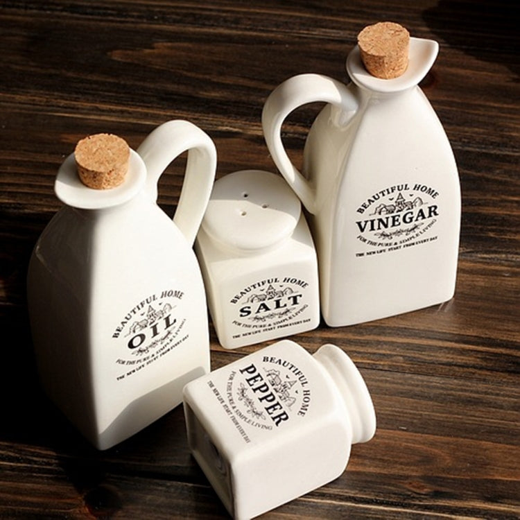 Ceramic White Spice Jar with Wooden Cork Kitchen Condiment Bottle Seasoning Pot Pepper Vinegar Oil Salt Bottle Cooking Spice Tool