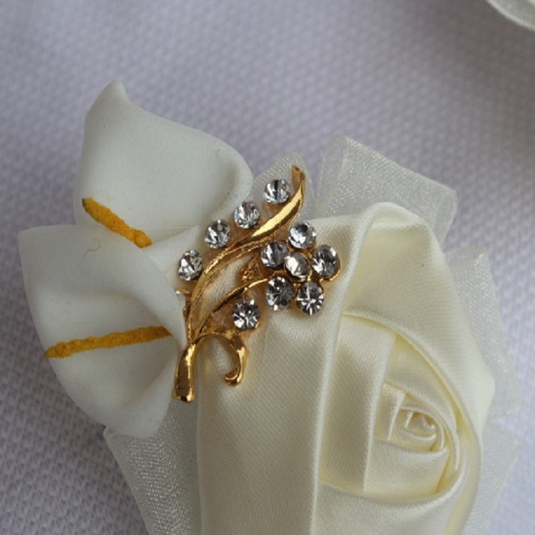 Wedding Groom Bride Boutonniere Rhinoceros Calla Brooch Wrist Flower, Style:Silver Boutonniere