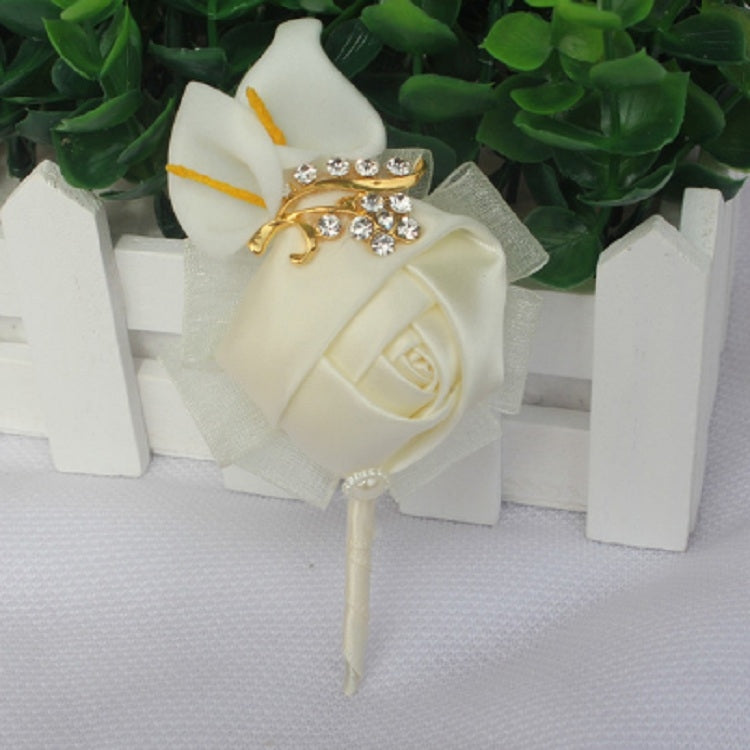 Wedding Groom Bride Boutonniere Rhinoceros Calla Brooch Wrist Flower, Style:Golden Boutonnierer