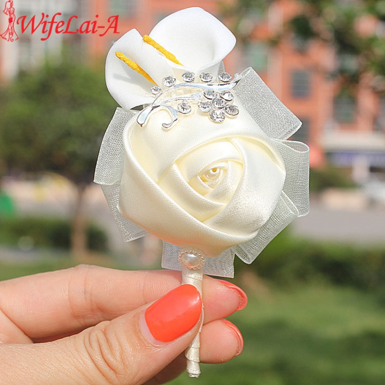 Wedding Groom Bride Boutonniere Rhinoceros Calla Brooch Wrist Flower, Style:Golden Boutonnierer