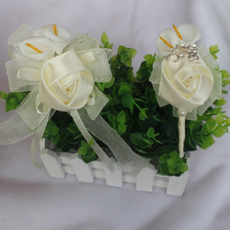 Wedding Groom Bride Boutonniere Rhinoceros Calla Brooch Wrist Flower, Style:2 Sets Of Silver