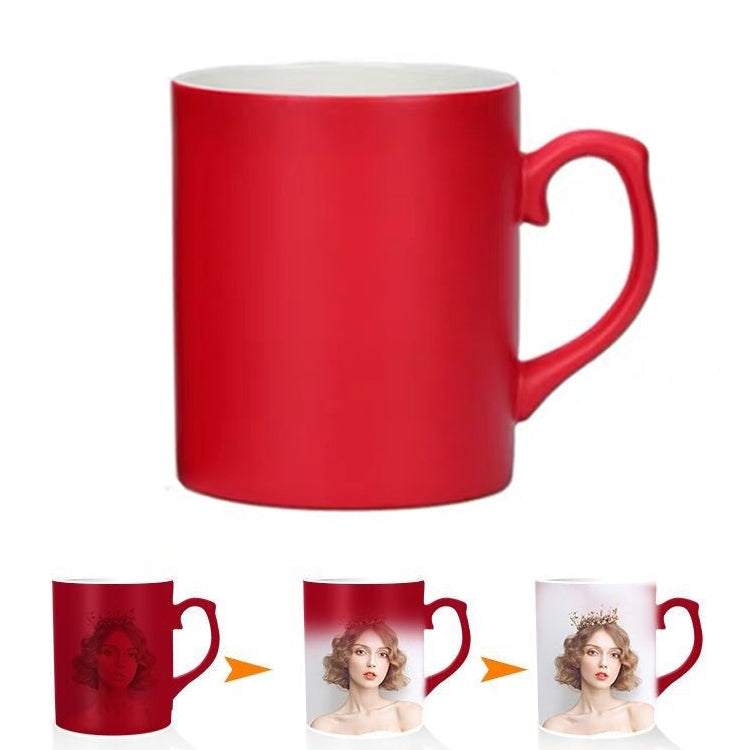 Creative Gift Personality Thermal Transfer Magic Cup Color Change Cup Ceramic Tea Cup Red Ear Handle Smooth