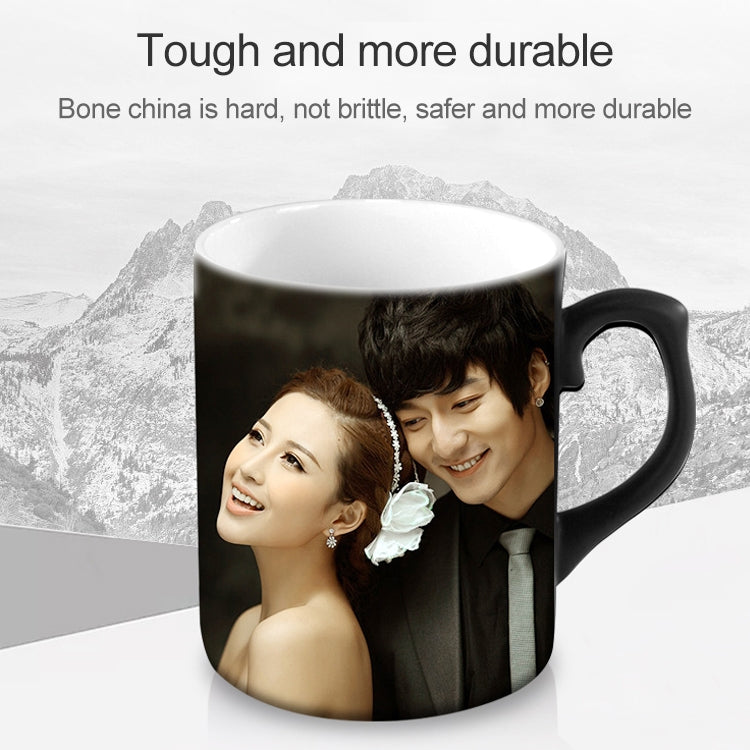 Creative Gift Personality Thermal Transfer Magic Cup Color Change Cup Ceramic Tea Cup Black Ear Handle Smooth