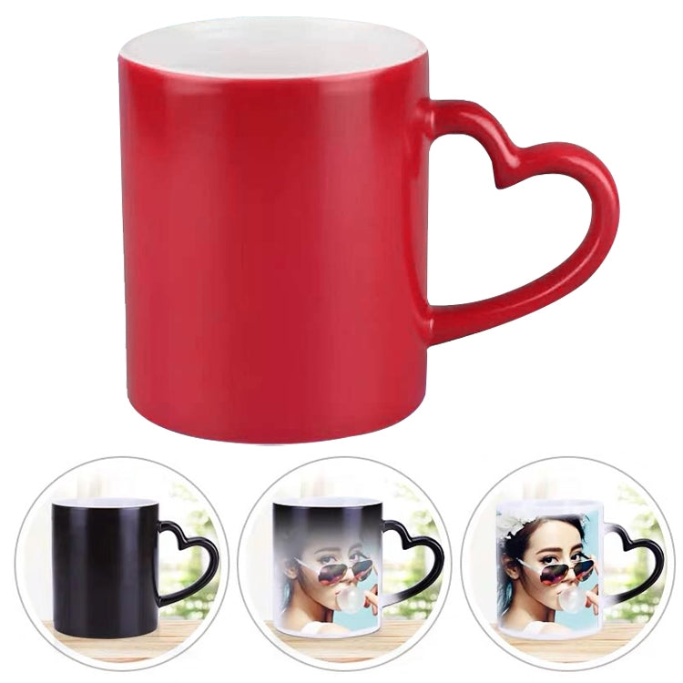 Creative Gift Personality Thermal Transfer Magic Cup Color Change Cup Ceramic Tea Cup Red Heart Handle Smooth