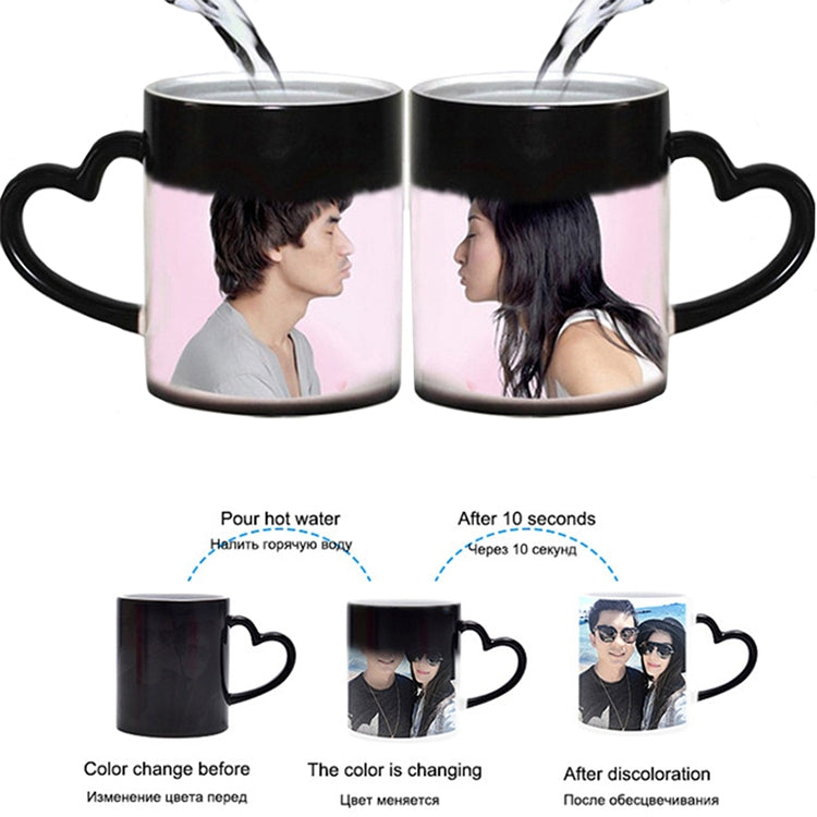 Creative Gift Personality Thermal Transfer Magic Cup Color Change Cup Ceramic Tea Cup Red Heart Handle Scrub