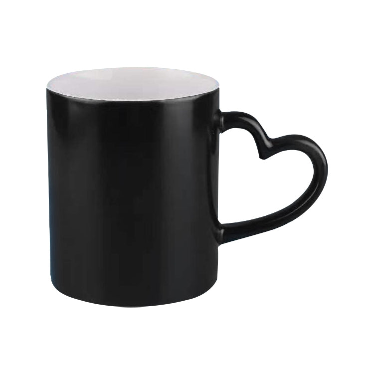 Creative Gift Personality Thermal Transfer Magic Cup Color Change Cup Ceramic Tea Cup Black Heart Handle Scrub
