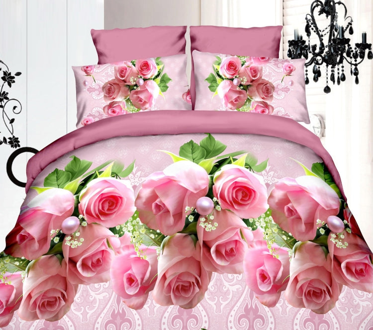4 PCS Cotton 3D Rose Bedding Sets Soft Duvet Cover Bedsheet Pillowcase Reactive Printed Bedclothes Queen Bed