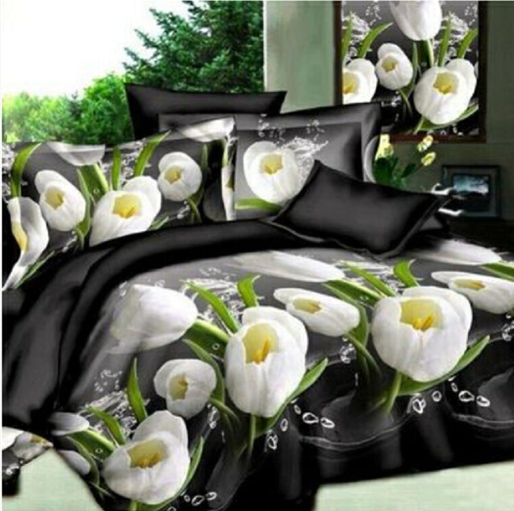 4 PCS Cotton 3D Rose Bedding Sets Soft Duvet Cover Bedsheet Pillowcase Reactive Printed Bedclothes Queen Bed