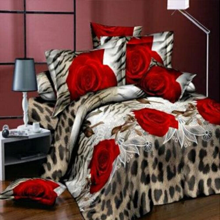 4 PCS Cotton 3D Rose Bedding Sets Soft Duvet Cover Bedsheet Pillowcase Reactive Printed Bedclothes Queen Bed