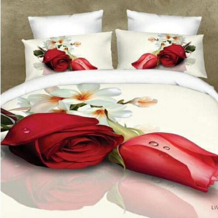 4 PCS Cotton 3D Rose Bedding Sets Soft Duvet Cover Bedsheet Pillowcase Reactive Printed Bedclothes Queen Bed