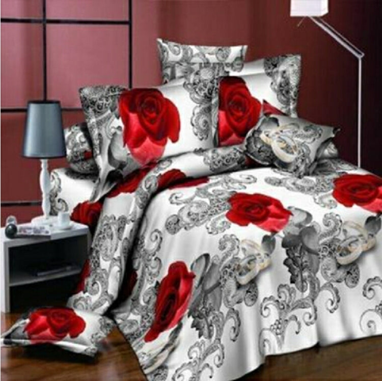 4 PCS Cotton 3D Rose Bedding Sets Soft Duvet Cover Bedsheet Pillowcase Reactive Printed Bedclothes Queen Bed