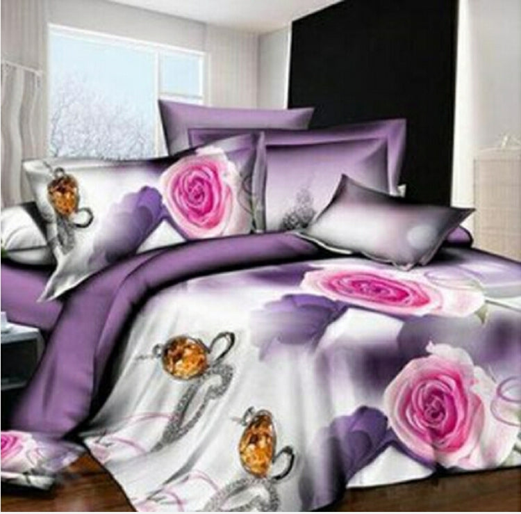 4 PCS Cotton 3D Rose Bedding Sets Soft Duvet Cover Bedsheet Pillowcase Reactive Printed Bedclothes Queen Bed