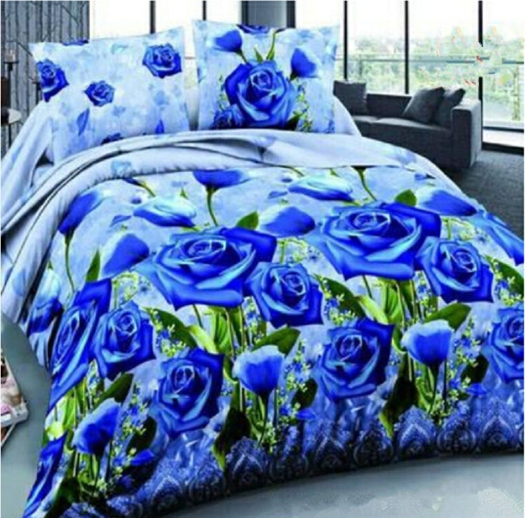 4 PCS Cotton 3D Rose Bedding Sets Soft Duvet Cover Bedsheet Pillowcase Reactive Printed Bedclothes Queen Bed