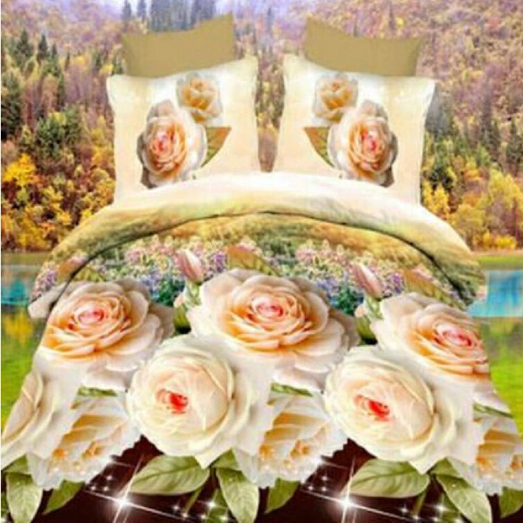 4 PCS Cotton 3D Rose Bedding Sets Soft Duvet Cover Bedsheet Pillowcase Reactive Printed Bedclothes Queen Bed
