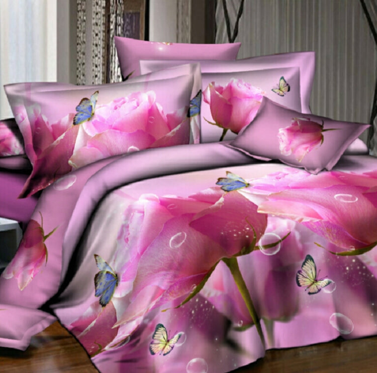 4 PCS Cotton 3D Rose Bedding Sets Soft Duvet Cover Bedsheet Pillowcase Reactive Printed Bedclothes Queen Bed