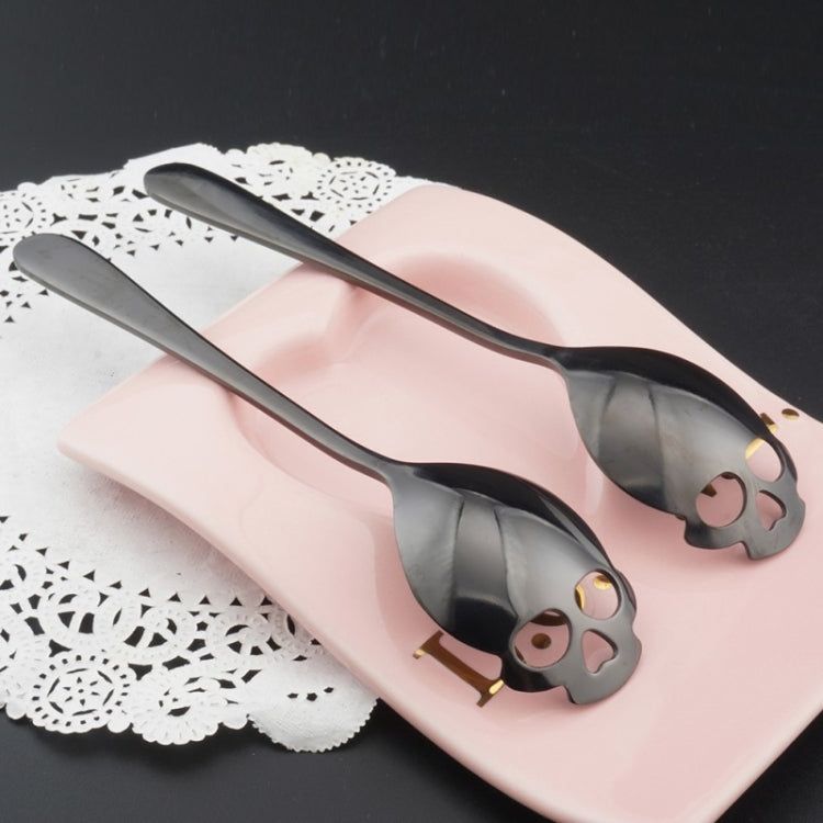 2 PCS Stainless Skull Shape Ice Cream Tea Spoons Kitchen Tools Food Drade Tea Coffee Milk Spoon Titanium Black