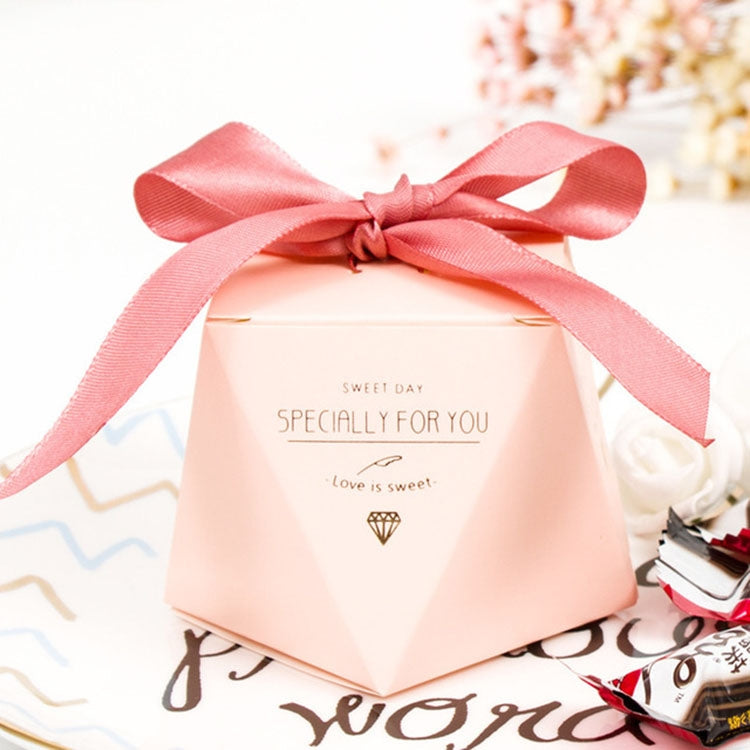 5 PCS Wedding Diamond Shaped Romantic Creative Wedding Supplies Wedding Candy Gift Box, Color:Pink-Rose Red Ribbon, Size:5.8×8×6cm
