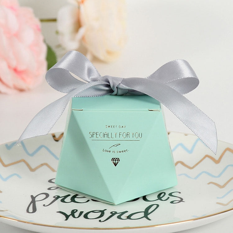 5 PCS Wedding Diamond Shaped Romantic Creative Wedding Supplies Wedding Candy Gift Box, Color:Blue-Silver Ribbon, Size:5.8×8×6cm
