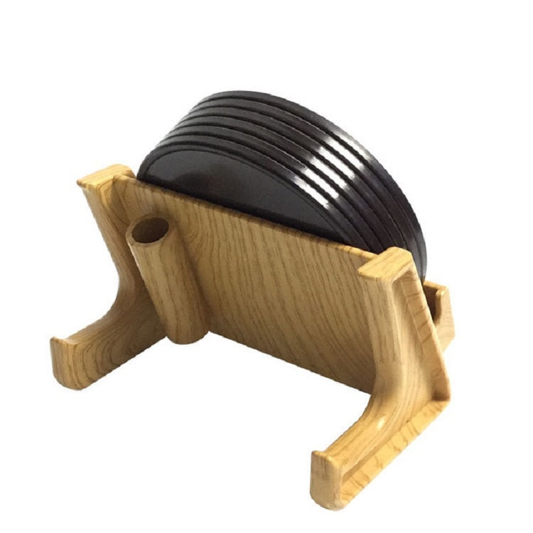 Home Daily Wood Round Cork Coaster PP Coaster Holder, Specification:6 Coasters + Shelf