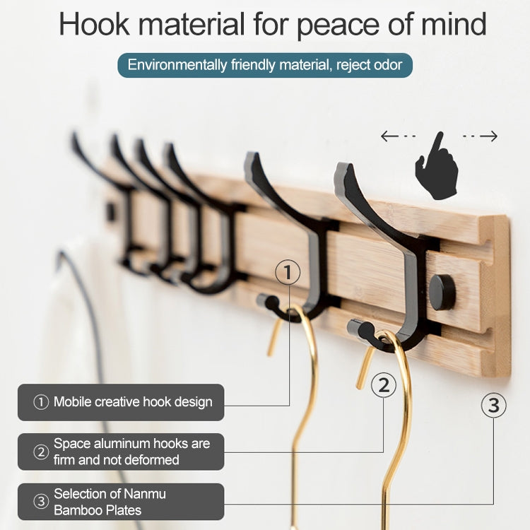 Fashion Wooden Free Punching Hook Coat Rack Hanger Hook for Bedroom Living Room or Wardrobe, Size:5 Hooks