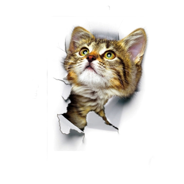 10 PCS Removable Waterproof Cartoon 3 D Cat Pattern Wall Sticker Bathroom Toilet Sticker
