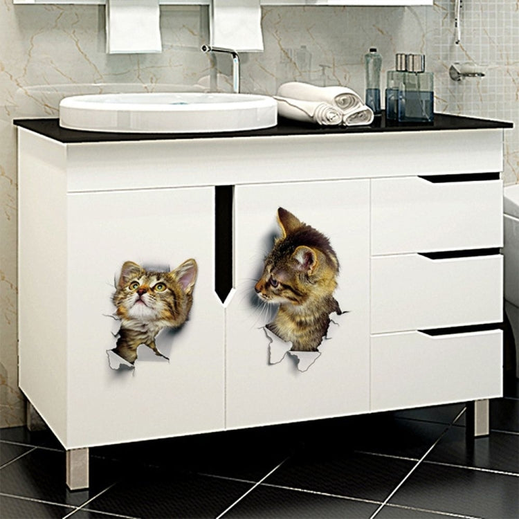 10 PCS Removable Waterproof Cartoon 3 D Cat Pattern Wall Sticker Bathroom Toilet Sticker
